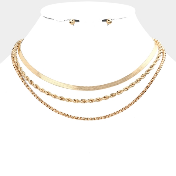 iFashionBox Jewelry - Simple 3 Piece Gold Layered Chain Necklace Womens Jewelry Metal Twisted Casual
